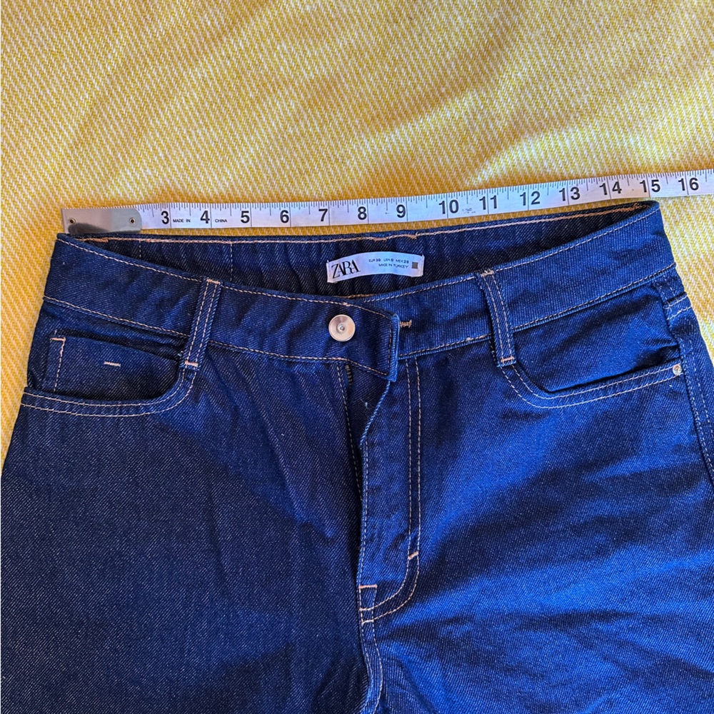 Zara dark denim straight cropped jeans